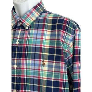 Ralph Lauren Mens Shirt Oxford Button Multicolor Plaid‎ Flesh Pony XL